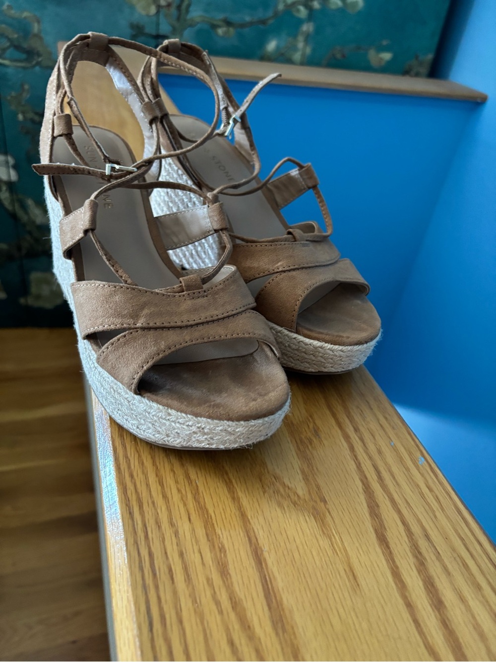 Women's Sun + Stone Tan Suede Espadrille Wedge Sandals